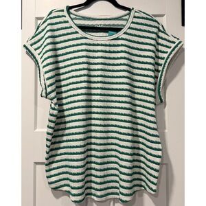 NWT Maurices 24/7 Geen & White Striped Textured Tee Ladies Size XL